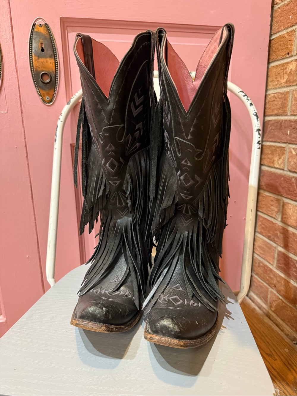 Junk Gypsy by Lane Thunderbird fringed leather boots size 10